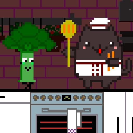 cat chef and broccoli