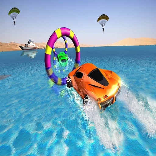 floating water surfer car driving beach racing