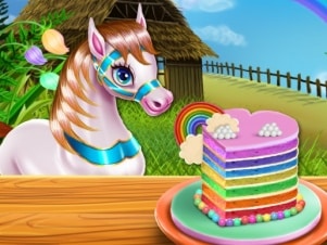 pony cooking rainbow cake