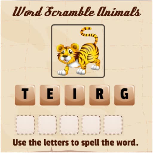 word scramble animals